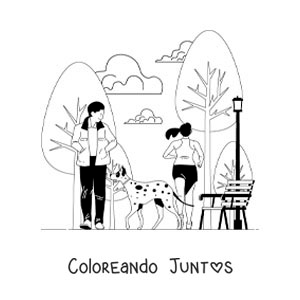 Imagen para colorear de un hombre caminando con su perro en el parque