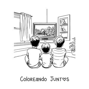 Imagen para colorear de niños sentados viendo la tele