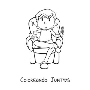 Imagen para colorear de un niño sentado con el control de la tele