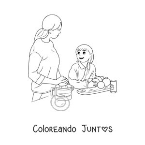 Imagen para colorear de una madre y su hija cocinando