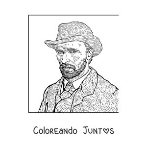 Imagen para colorear de autorretrato con sombrero de van gogh