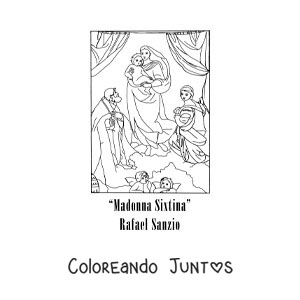 Imagen para colorear de Madonna Sixtina de Rafael Sanzio