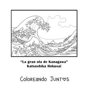 Imagen para colorear de La gran ola de Kanagawa de Katsushika Hokusai