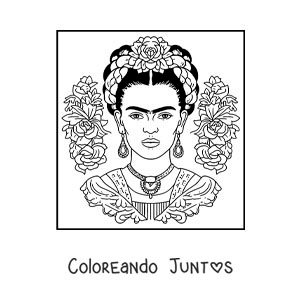 Imagen para colorear de un dibujo animado de frida kahlo