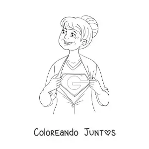 Imagen para colorear de una abuela con traje de superheroína