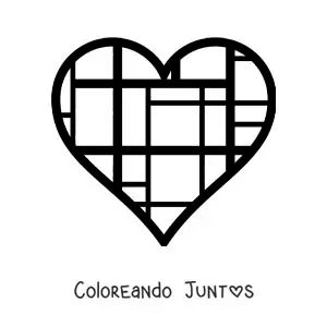 Imagen para colorear de corazón al estilo de Mondrian para niños