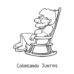 Imagen para colorear de una abuela sentada de perfil en una silla mecedora
