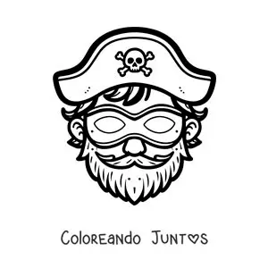 Imagen para colorear de careta de pirata con sombrero y barba