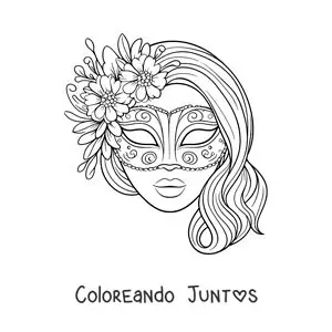 Imagen para colorear de máscara de reina del carnaval con flores para niñas