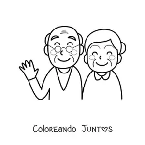 Imagen para colorear de una pareja de abuelos kawaii