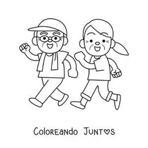 Imagen para colorear de una pareja de abuelos haciendo ejercicio