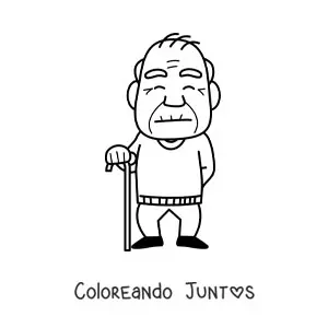 Imagen para colorear de un abuelo de pie sosteniendo un bastón