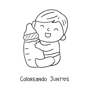Imagen para colorear de un bebé en pañales abrazando un biberón