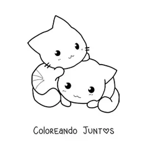 Imagen para colorear de dos gatos kawaii jugando