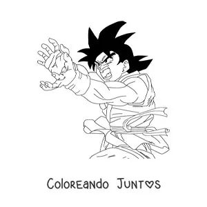 Imagen para colorear de Goku desde un costado haciendo el Kamehameha