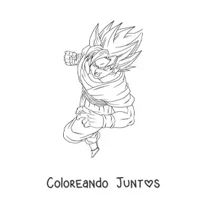 Imagen para colorear de Goku en pose de lucha en modo Super Saiyajin de fase 1