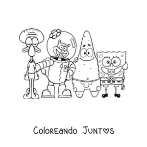 Imagen para colorear de Bob Esponja posando junto a sus amigos