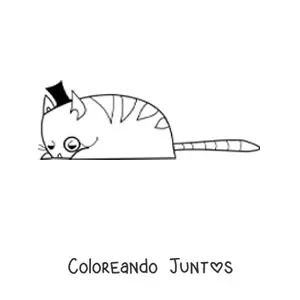 Imagen para colorear de un gato elegante acostado usando un sombrero y un monóculo