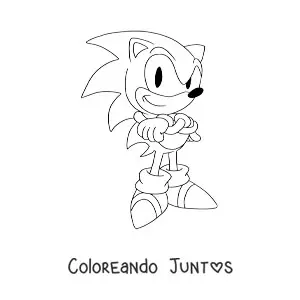 Imagen para colorear de Sonic clásico con brazos cruzados