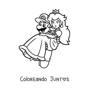 Imagen para colorear de Mario rescatando a la princesa Peach
