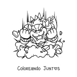 Imagen para colorear de Bowser de Mario Bros atacando en batalla
