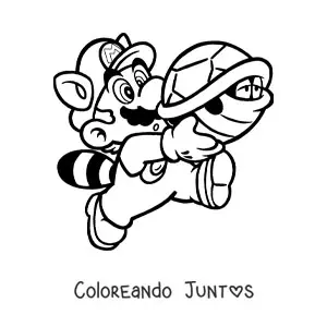 Imagen para colorear de Mario mapache de Mario Bros con caparazón
