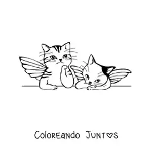 Imagen para colorear de dos gatos animados con alas