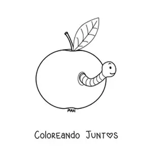Imagen para colorear de una manzana con gusano animado