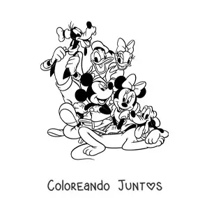 Imagen para colorear de Mickey Mouse junto a sus amigos