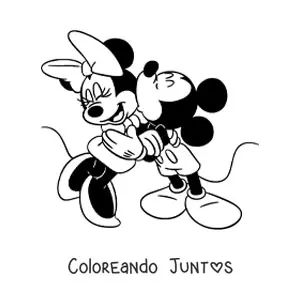 Imagen para colorear de Mickey besando a Minnie en la mejilla