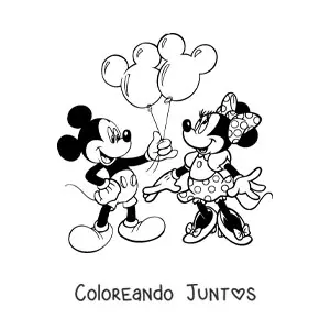 Imagen para colorear de Mickey regalándole globos a Minnie
