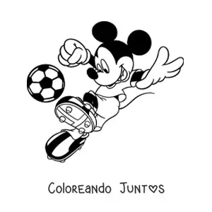 Imagen para colorear de Mickey pateando un balón de fútbol