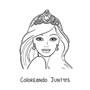Imagen para colorear de la cara de Barbie con una corona de princesa