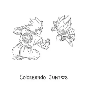 Imagen para colorear de Goku enfrentándose a Vegeta de Dragon Ball