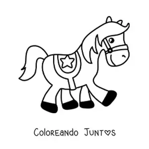 Imagen para colorear de un caballo kawaii ensillado con diseño de estrella