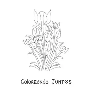 Imagen para colorear de varios tulipanes con hojas