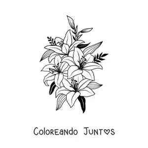 Imagen para colorear de varios lirios hermosos con hojas