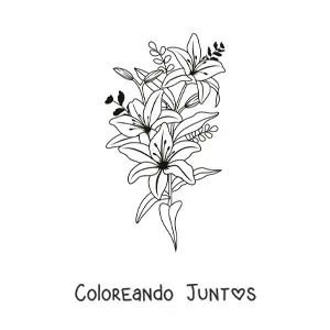 Imagen para colorear de tres lirios hermosos con hojas