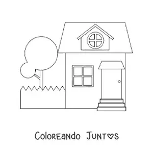 Imagen para colorear de una casa sencilla con un patio