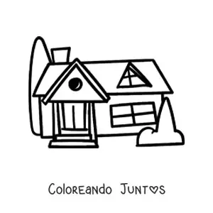 Imagen para colorear de una casa sencilla con arbustos