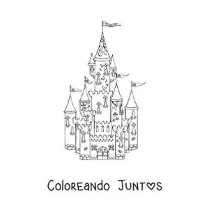 Imagen para colorear de un castillo de princesa con torres y banderas