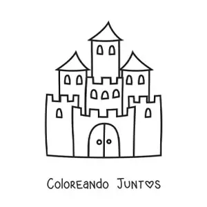 Imagen para colorear de un castillo con tres torres y una muralla