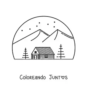 Imagen para colorear de una cabaña en una montaña