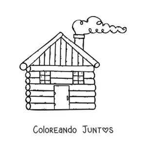 Imagen para colorear de una cabaña de madera con una chimenea