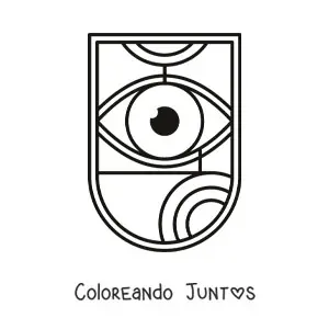 Imagen para colorear de un escudo con un ojo y figuras geométricas