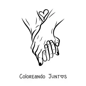 Imagen para colorear de un par de manos de pareja entrelazadas con un corazón