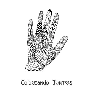 Imagen para colorear de una mano con estampado de mandala