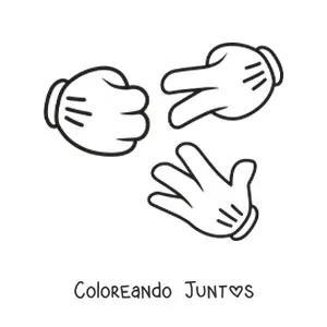 Imagen para colorear de manos de Mickey Mouse jugando piedra papel o tijera
