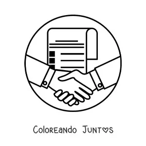 Imagen para colorear de un apretón de manos cerrando un trato con un contrato en el fondo