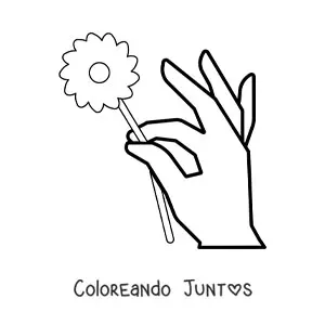 Imagen para colorear de una mano sosteniendo una flor